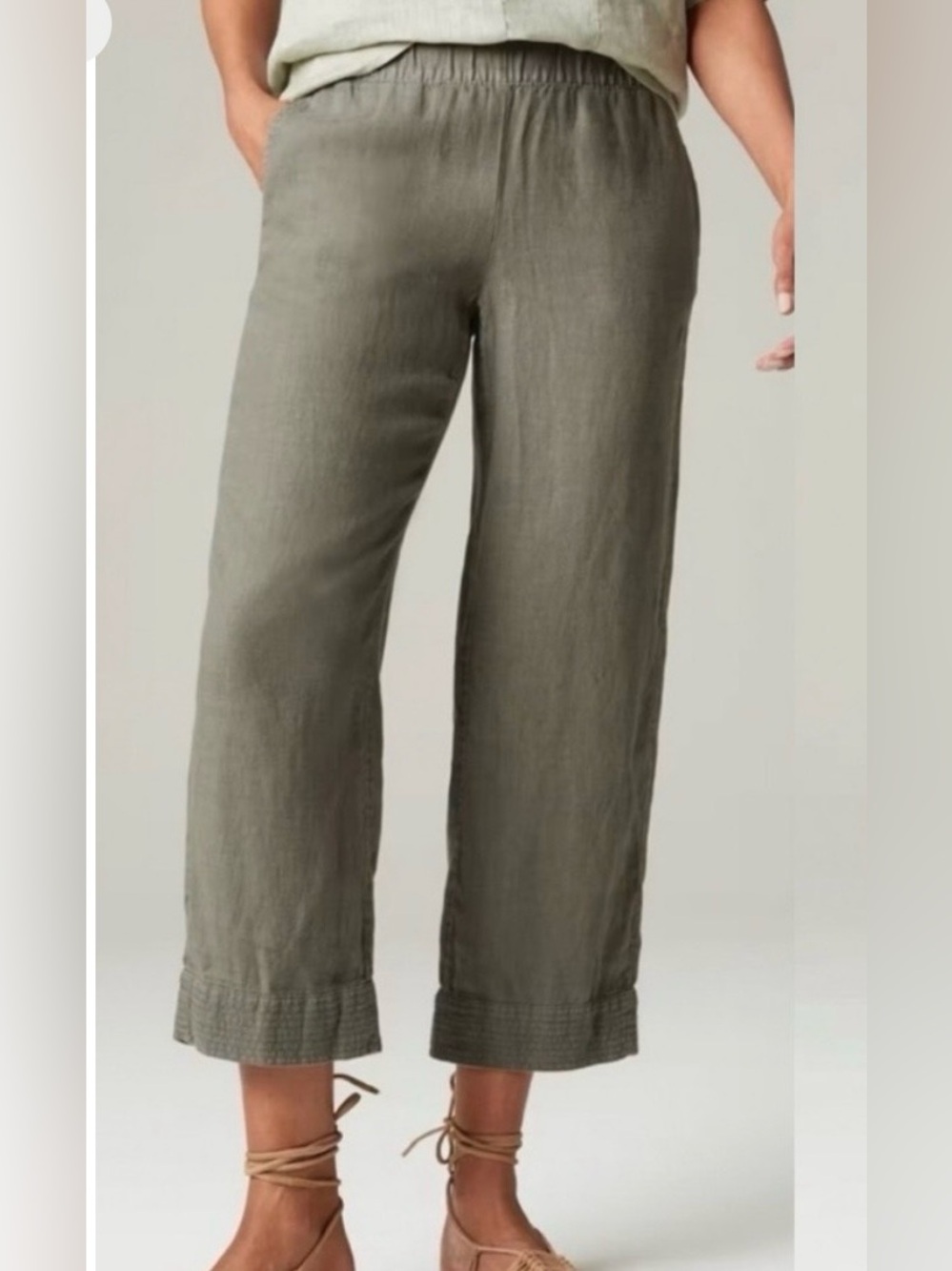 J. Jill Pure Jill Linen Trapunto Stitched Cropped Linen Pants XS Costal Lagom